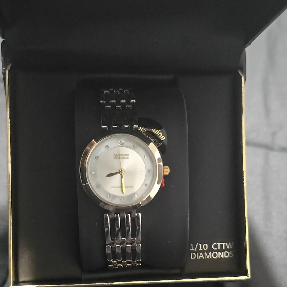 Accutime Silver and Gold Watch with Diamond Accents